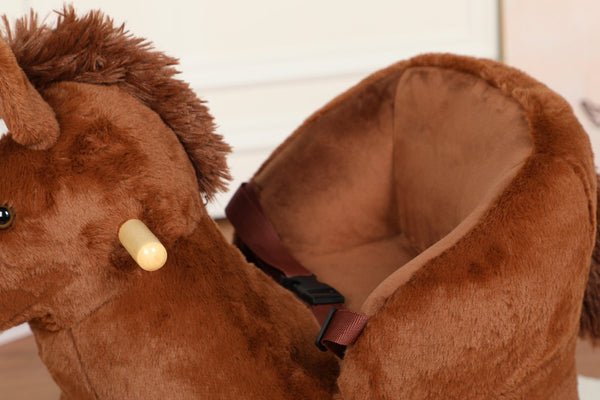 English Elm Kids Plush Rocking Horse Toddler Toy with Sound Box Hand Puppets and Secure Safety Belt W3723P374143