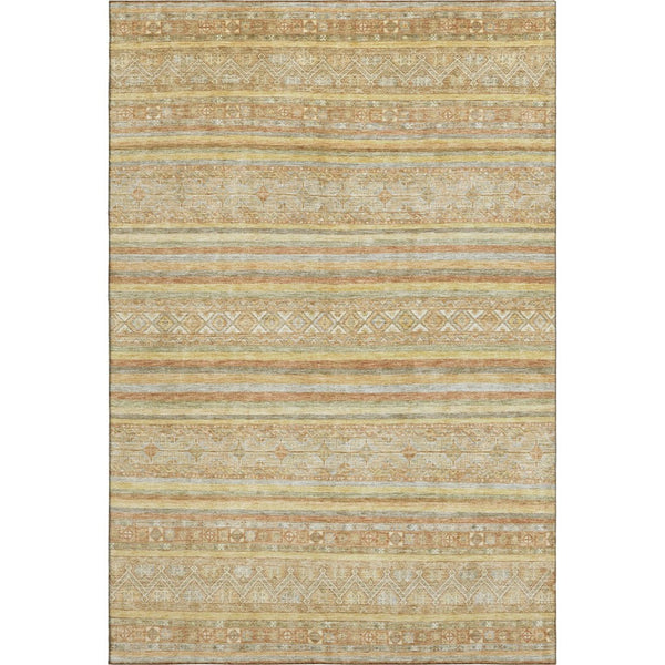 HomeRoots 10' X 14' Wheat Beige and Gold Striped Washable Area Rug - Durable, UV-Protected, Easy-Care Style! 696194