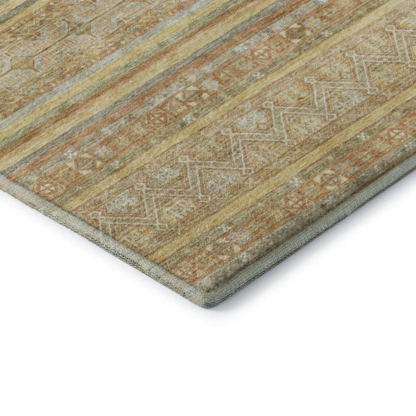 HomeRoots 10' X 14' Wheat Beige and Gold Striped Washable Area Rug - Durable, UV-Protected, Easy-Care Style! 696194