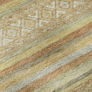 HomeRoots 10' X 14' Wheat Beige and Gold Striped Washable Area Rug - Durable, UV-Protected, Easy-Care Style! 696194