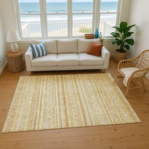 HomeRoots 10' X 14' Wheat Beige and Gold Striped Washable Area Rug - Durable, UV-Protected, Easy-Care Style! 696194
