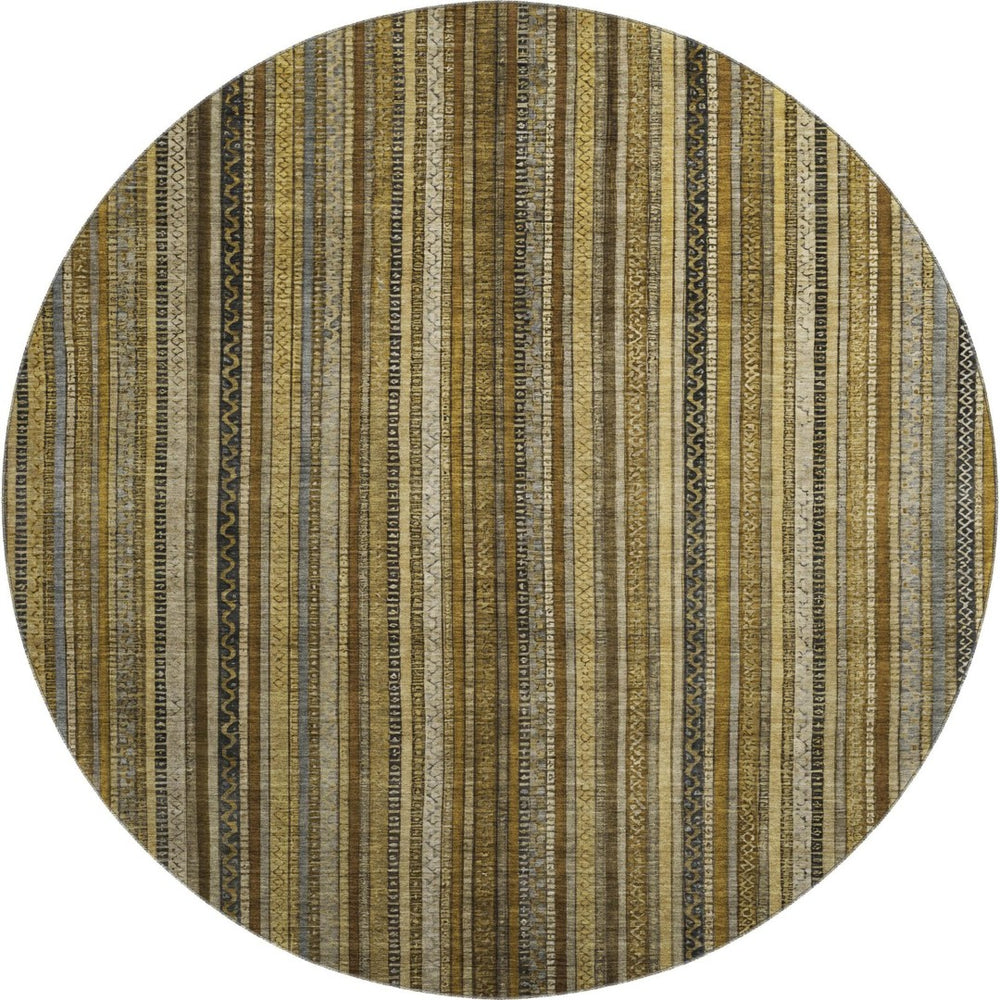 HomeRoots 8' Stylish Brown, Beige & Gray Striped Washable Round Rug with UV Protection for Indoor & Outdoor Use 696197