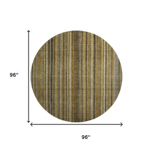HomeRoots 8' Stylish Brown, Beige & Gray Striped Washable Round Rug with UV Protection for Indoor & Outdoor Use 696197