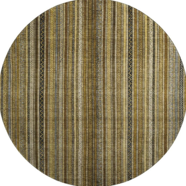 HomeRoots 8' Stylish Brown, Beige & Gray Striped Washable Round Rug with UV Protection for Indoor & Outdoor Use 696197