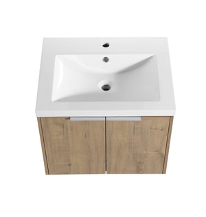 English Elm Bathroom Floating Vanity 24" with Resin Sink, Soft-Close Doors, Wall-Mount Design, Spacious Storage W99950714
