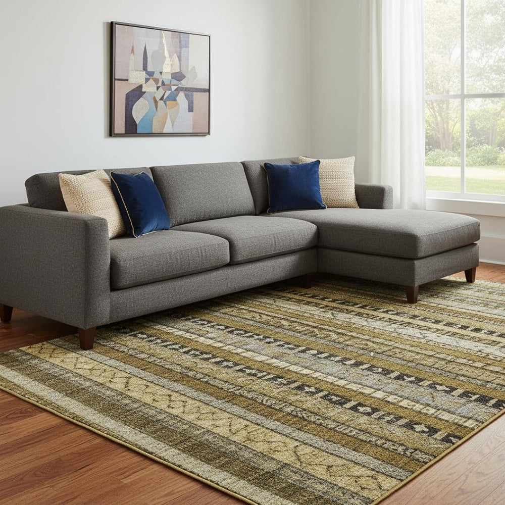 HomeRoots 8' X 10' Durable Striped Area Rug with UV Protection - Stylish Brown, Beige & Gray Design for Homes 696198