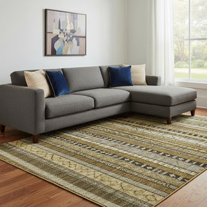 HomeRoots 8' X 10' Durable Striped Area Rug with UV Protection - Stylish Brown, Beige & Gray Design for Homes 696198