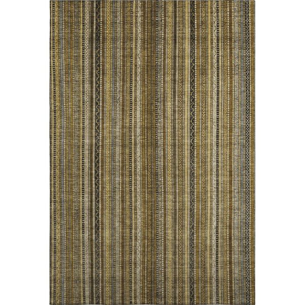 HomeRoots 9' X 12' Washable Striped Area Rug - Durable, UV-Protected, Stylish Brown, Beige & Gray Design 696199