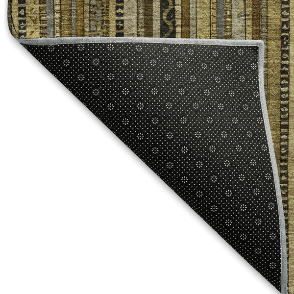 HomeRoots 9' X 12' Washable Striped Area Rug - Durable, UV-Protected, Stylish Brown, Beige & Gray Design 696199