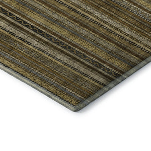 HomeRoots 9' X 12' Washable Striped Area Rug - Durable, UV-Protected, Stylish Brown, Beige & Gray Design 696199