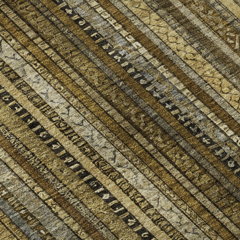 HomeRoots 9' X 12' Washable Striped Area Rug - Durable, UV-Protected, Stylish Brown, Beige & Gray Design 696199