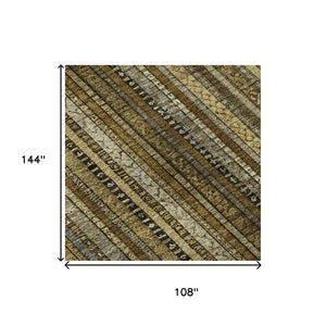HomeRoots 9' X 12' Washable Striped Area Rug - Durable, UV-Protected, Stylish Brown, Beige & Gray Design 696199