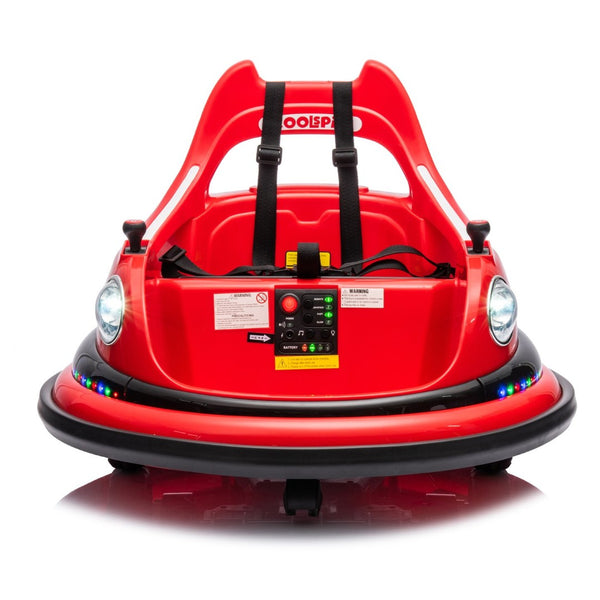 English Elm 12v Kids Ride on Bumper Car with 360 Spin Led Lights Bluetooth and Parental Remote Red W1578P198506