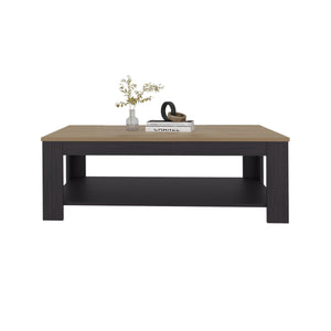 English Elm Coffee Table modern 16.2" H with 1 Shelf and Door, Space-Saving Engineered Wood Storage Solution Natural+Black 51.97 L x 28.74 W x 3.15 H B097P395881
