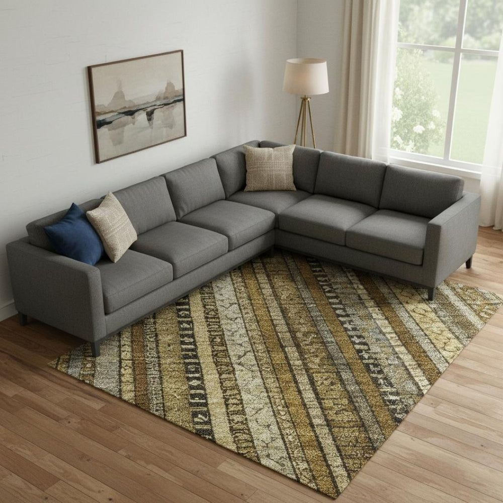 HomeRoots 10' Modern Brown Beige Gray Striped Area Rug - Washable, UV Protected, Durable for Homes with Kids & Pets 696200