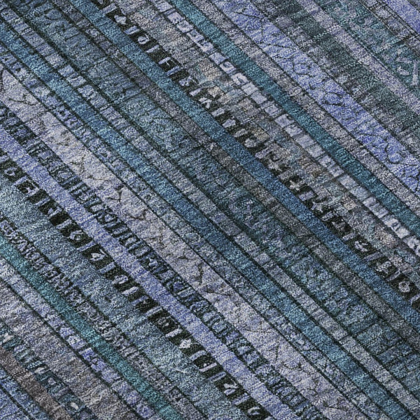 HomeRoots 5' Blue Gray and Charcoal Striped Area Rug - Washable, Durable, UV Protected for High-Traffic Spaces 696202