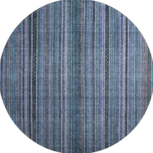 HomeRoots 8' Stylish Blue Gray and Charcoal Striped Washable Round Rug with UV Protection for Easy Care 696203