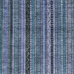 HomeRoots 8' X 10' Durable Blue Gray Charcoal Striped Area Rug - Washable, UV Resistant, Perfect for Any Space 696204