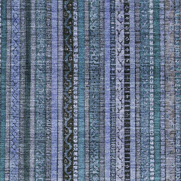 HomeRoots 8' X 10' Durable Blue Gray Charcoal Striped Area Rug - Washable, UV Resistant, Perfect for Any Space 696204