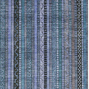 HomeRoots 9' X 12' Blue-Gray and Charcoal Striped Washable Area Rug with UV Protection for Busy Homes 696205
