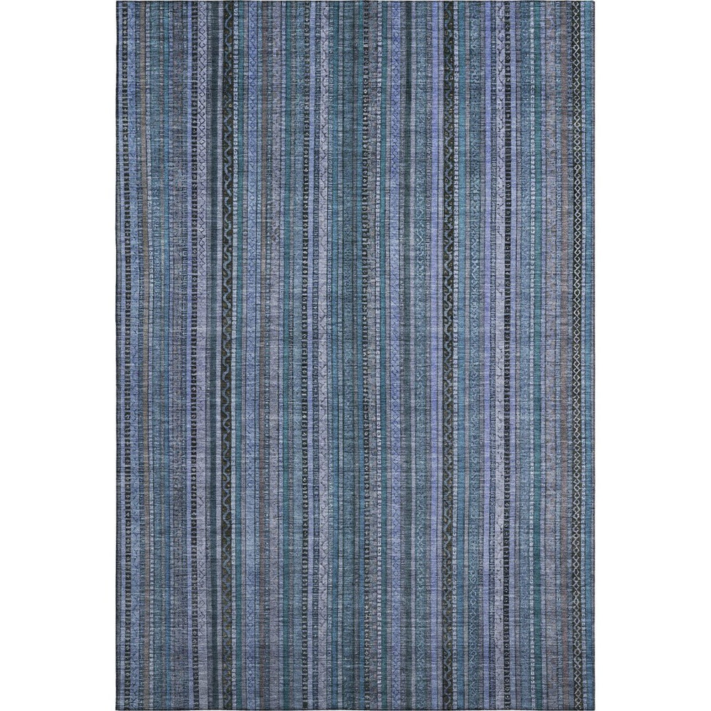 HomeRoots 10' X 14' Blue Gray Charcoal Striped Washable Area Rug with UV Protection for Busy Homes & Pets 696206