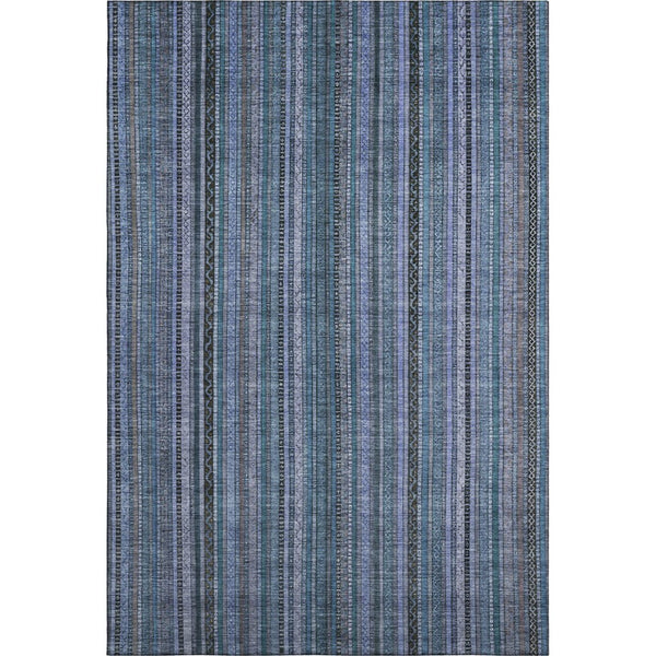 HomeRoots 10' X 14' Blue Gray Charcoal Striped Washable Area Rug with UV Protection for Busy Homes & Pets 696206