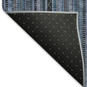 HomeRoots 10' X 14' Blue Gray Charcoal Striped Washable Area Rug with UV Protection for Busy Homes & Pets 696206