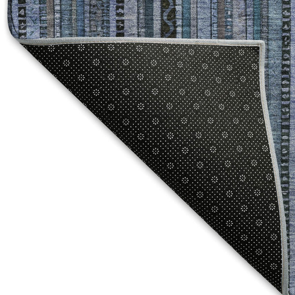HomeRoots 10' X 14' Blue Gray Charcoal Striped Washable Area Rug with UV Protection for Busy Homes & Pets 696206