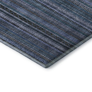 HomeRoots 10' X 14' Blue Gray Charcoal Striped Washable Area Rug with UV Protection for Busy Homes & Pets 696206