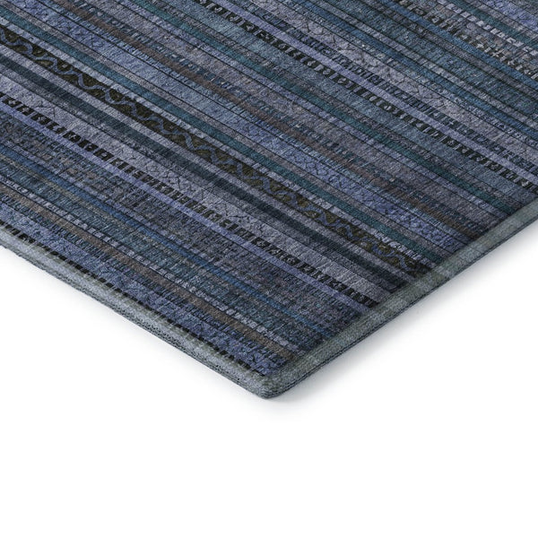 HomeRoots 10' X 14' Blue Gray Charcoal Striped Washable Area Rug with UV Protection for Busy Homes & Pets 696206