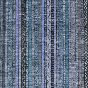 HomeRoots 10' X 14' Blue Gray Charcoal Striped Washable Area Rug with UV Protection for Busy Homes & Pets 696206