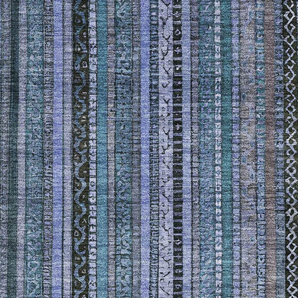 HomeRoots 10' X 14' Blue Gray Charcoal Striped Washable Area Rug with UV Protection for Busy Homes & Pets 696206