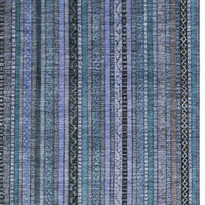 HomeRoots 10' X 14' Blue Gray Charcoal Striped Washable Area Rug with UV Protection for Busy Homes & Pets 696206