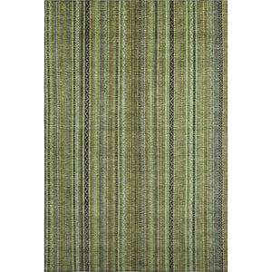 HomeRoots 5' X 8' Stylish Green Gray Gold Striped Washable Area Rug - UV Protected & Stain Resistant Design 696208