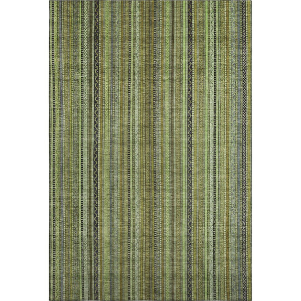HomeRoots 5' X 8' Stylish Green Gray Gold Striped Washable Area Rug - UV Protected & Stain Resistant Design 696208