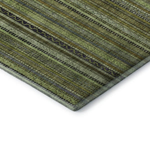 HomeRoots 5' X 8' Stylish Green Gray Gold Striped Washable Area Rug - UV Protected & Stain Resistant Design 696208