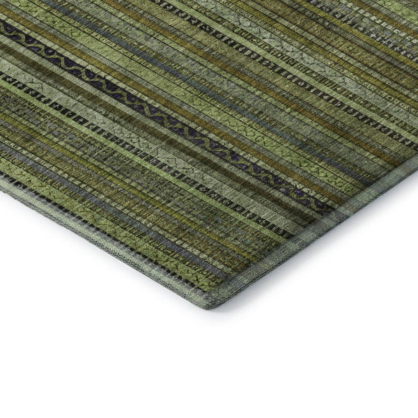 HomeRoots 5' X 8' Stylish Green Gray Gold Striped Washable Area Rug - UV Protected & Stain Resistant Design 696208