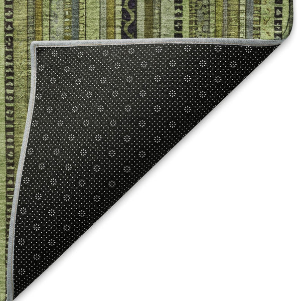 HomeRoots 8' x 10' Stylish Green, Gray & Gold Striped Area Rug – Washable, UV Protected, Non-Slip Design! 696210
