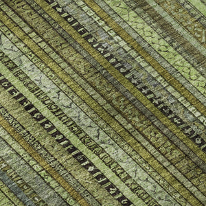 HomeRoots 10' Striped Washable Area Rug in Green, Gray & Gold – Durable, UV-Protected, Ideal for High Traffic Spaces 696212