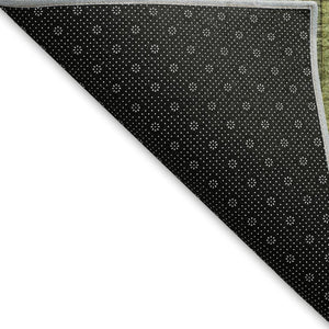 HomeRoots 10' Striped Washable Area Rug in Green, Gray & Gold – Durable, UV-Protected, Ideal for High Traffic Spaces 696212