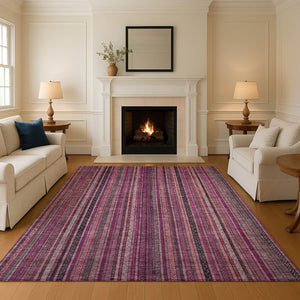 HomeRoots 5' X 8' Washable Striped Area Rug in Pink, Gray & Mauve - UV Protected, Soft, Durable for Any Room 696214