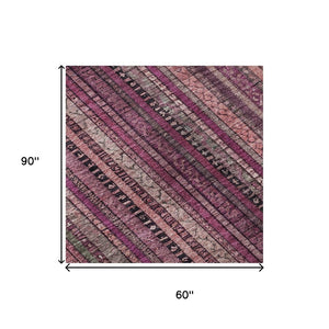 HomeRoots 5' X 8' Washable Striped Area Rug in Pink, Gray & Mauve - UV Protected, Soft, Durable for Any Room 696214