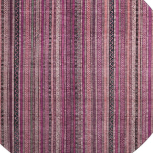 HomeRoots 8' Washable Round Rug in Pink, Gray & Mauve Stripes - UV Protected, Stain-Resistant, Durable Design 696215