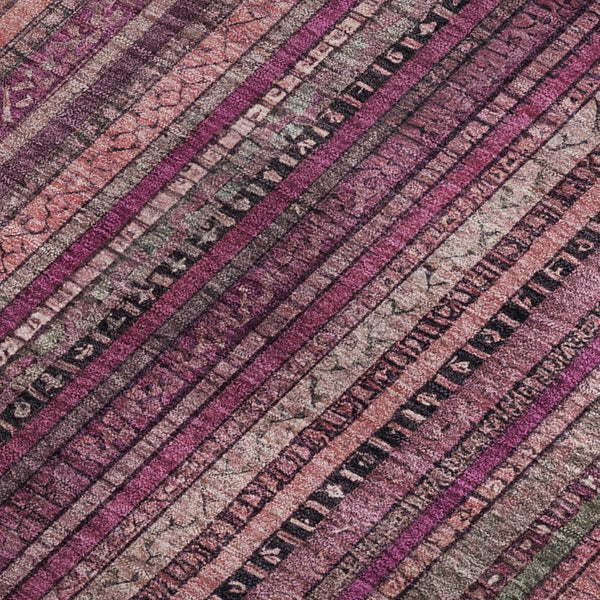 HomeRoots 8' X 10' Striped Washable Area Rug in Pink, Gray & Mauve – Stylish, Durable, UV-Protected Design 696216