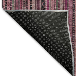HomeRoots 9' X 12' Striped Washable Area Rug in Pink, Gray & Mauve - UV Protected, Durable & Stylish Comfort 696217