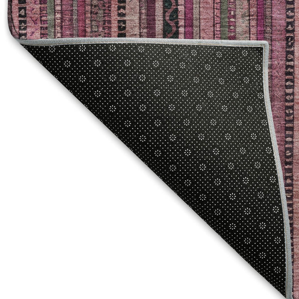 HomeRoots 10' X 14' Pink Gray & Mauve Striped Washable Area Rug – UV Protected, Durable & Stylish for Homes 696218