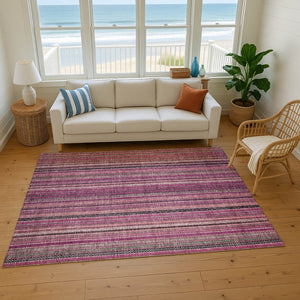 HomeRoots 10' X 14' Pink Gray & Mauve Striped Washable Area Rug – UV Protected, Durable & Stylish for Homes 696218