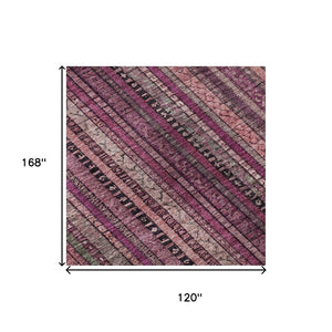 HomeRoots 10' X 14' Pink Gray & Mauve Striped Washable Area Rug – UV Protected, Durable & Stylish for Homes 696218