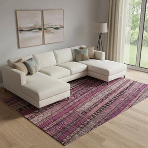 HomeRoots 10' X 14' Pink Gray & Mauve Striped Washable Area Rug – UV Protected, Durable & Stylish for Homes 696218
