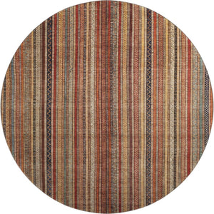 HomeRoots 8' Washable Round Rug in Rust, Taupe & Gray Stripes - Durable, UV-Protected for High-Traffic Areas 696221